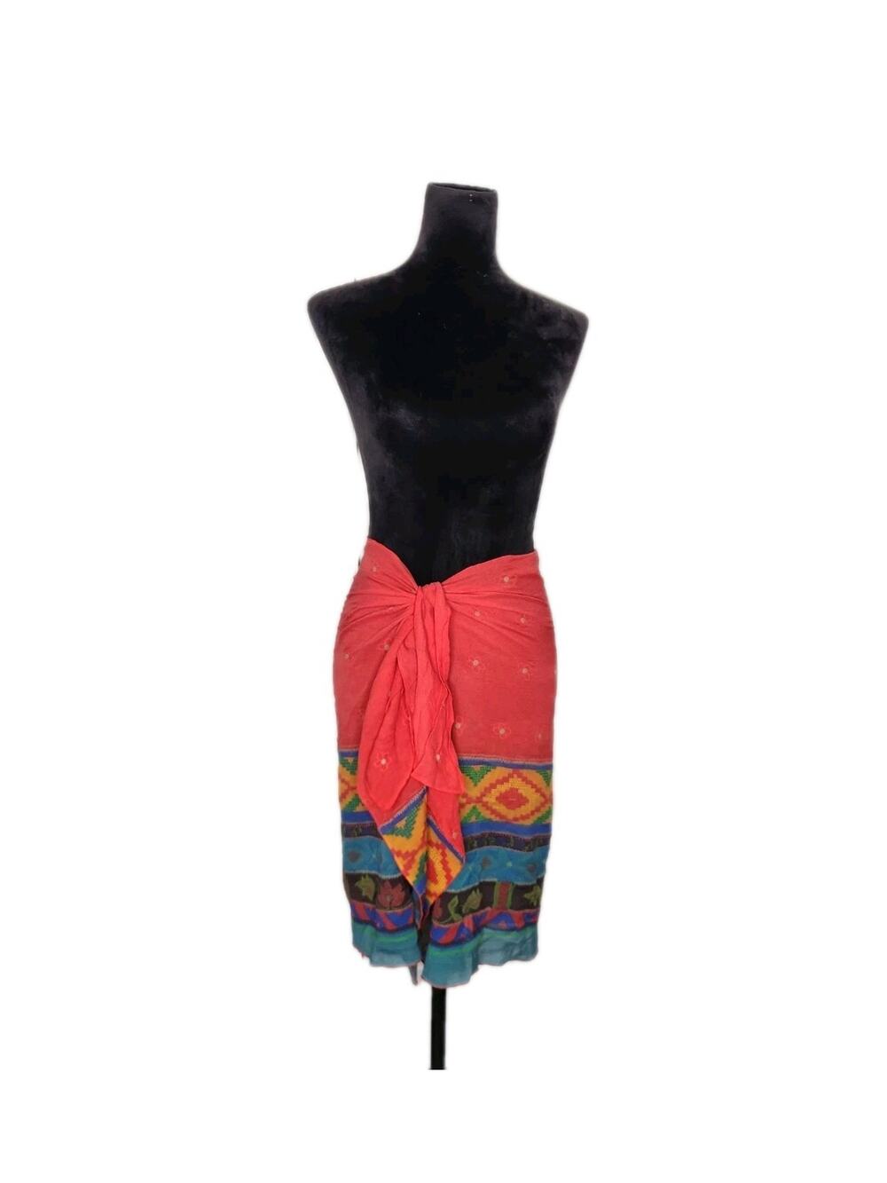 Gideon Oberson Multicolor Sarong Tie Wrap Skirt Cover Up 100% Silk Sz 44 /US 12